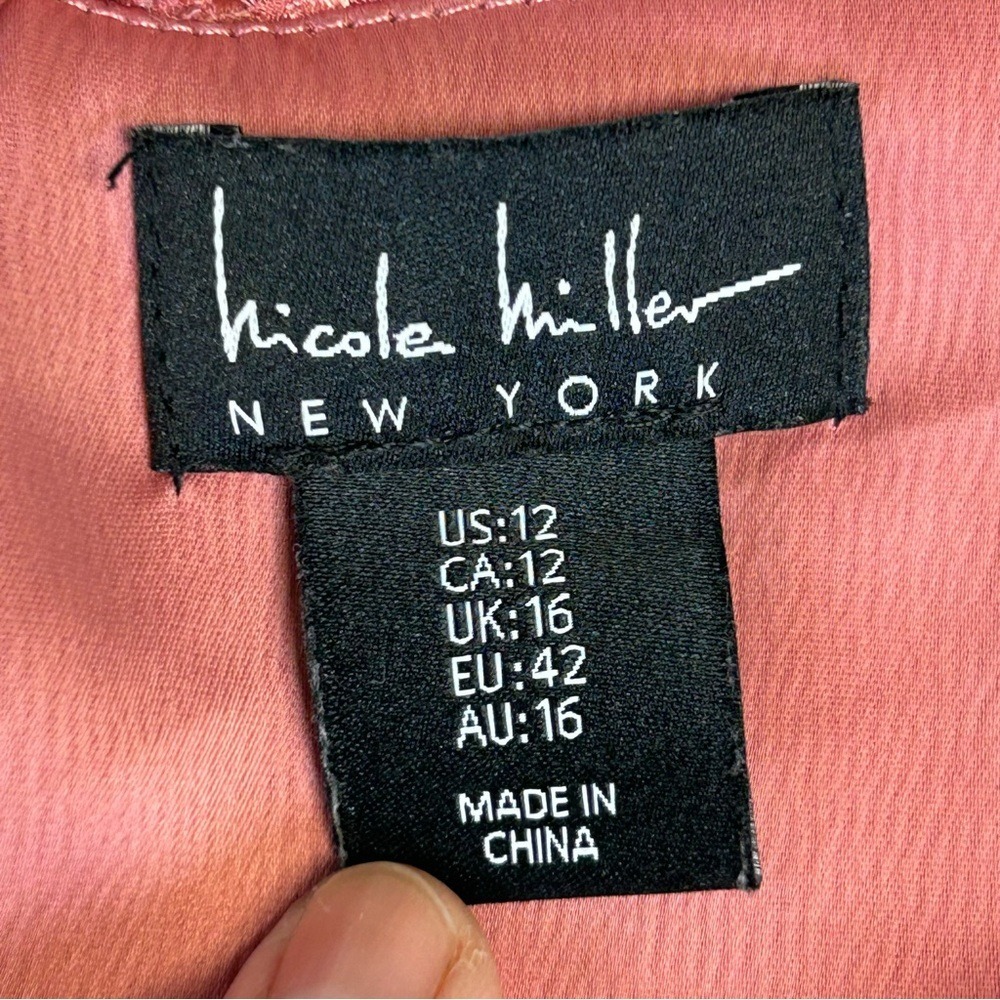 Nicole Miller Rose Sleeveless Lace Trim Neckline Midi‎ Dress Satin Size 12 - Picture 2 of 6